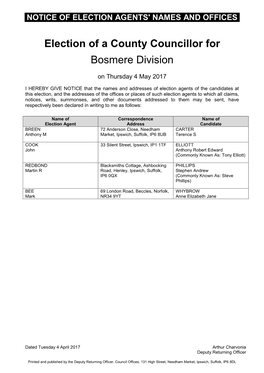 Election of a County Councillor for Bosmere Division