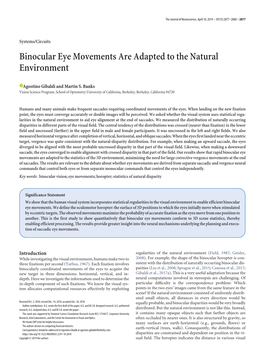 Binocular Eye Movements Are Adapted to the Natural Environment