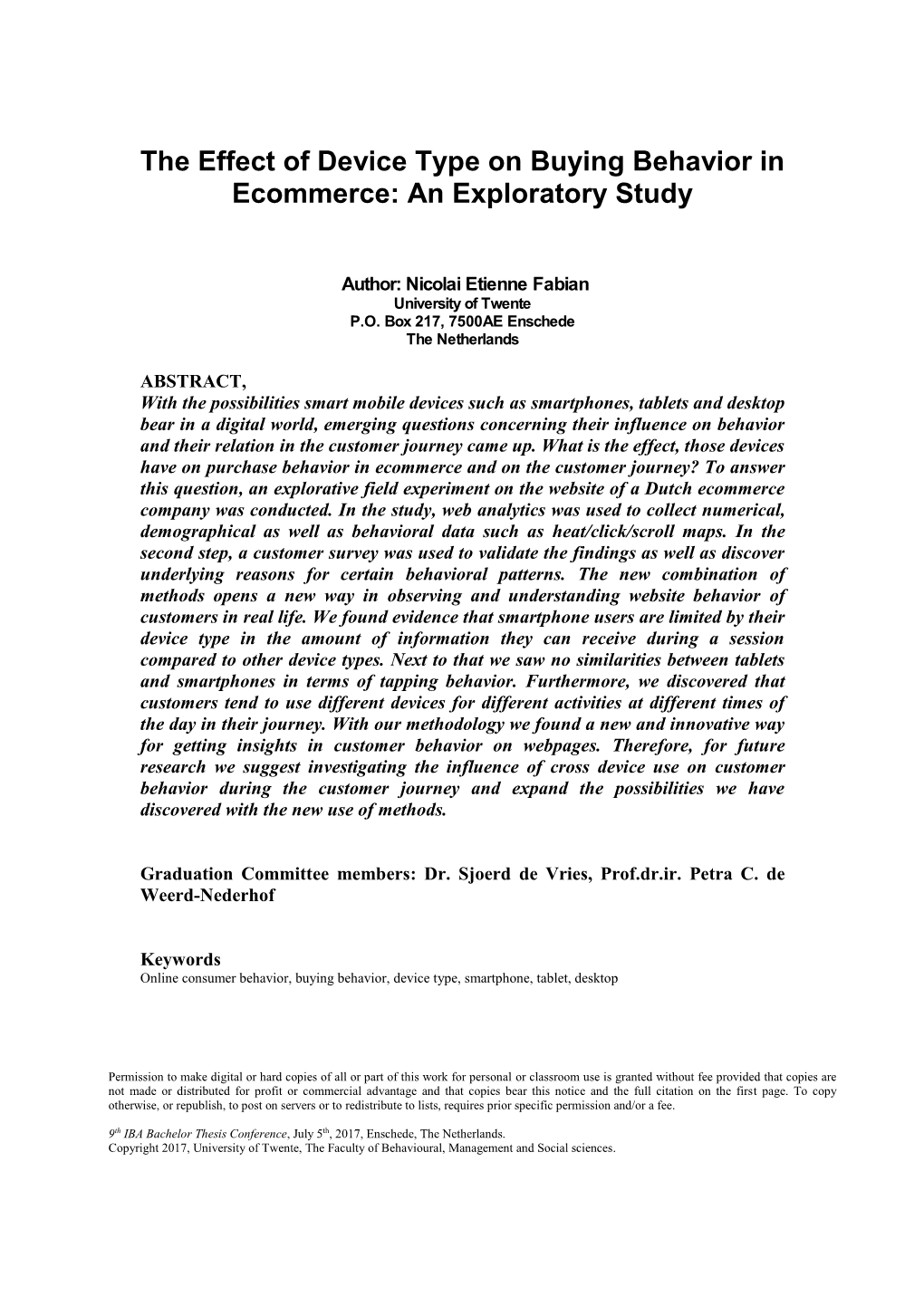 The Effect of Device Type on Buying Behavior in Ecommerce: an Exploratory Study