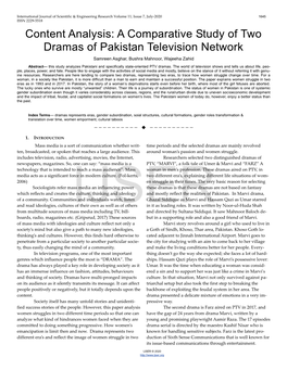 Content Analysis: a Comparative Study of Two Dramas of Pakistan Television Network Samreen Asghar, Bushra Mahnoor, Wajeeha Zahid