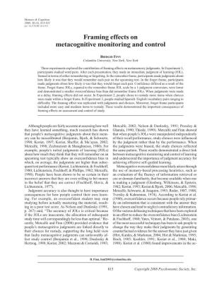 Framing Effects on Metacognitive Monitoring and Control