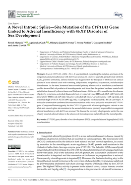 A Novel Intronic Splice—Site Mutation of the CYP11A1 Gene Linked to Adrenal Insufficiency with 46,XY Disorder of Sex Developme