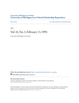 Vol. 45, No. 5, February 13, 1995 University of Michigan Law School
