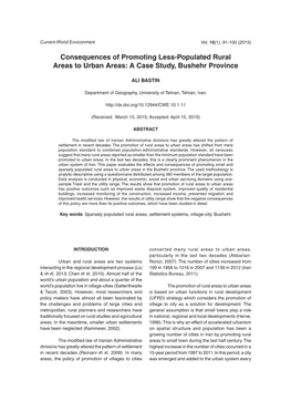 Consequences of Promoting Less-Populated Rural Areas to Urban Areas: a Case Study, Bushehr Province