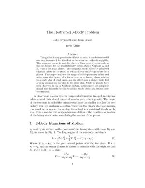 Modelling the Restricted 3-Body Problem