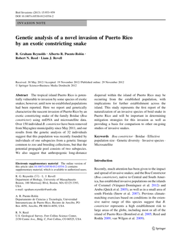 Genetic Analysis of a Novel Invasion of Puerto Rico by an Exotic Constricting Snake