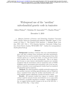 Mitochondrial Genetic Code in Tunicates