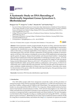 A Systematic Study on DNA Barcoding of Medicinally Important Genus Epimedium L