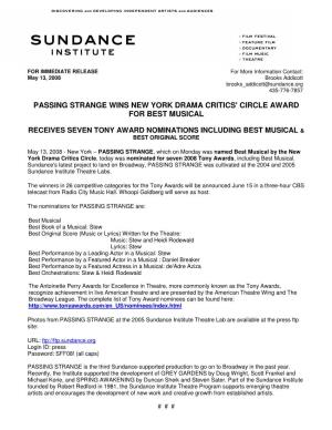 Passing Strange Wins New York Drama Critics' Circle Award for Best Musical