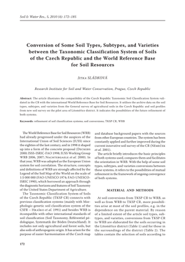 Conversion of Some Soil Types, Subtypes, and Varieties Between the Taxonomic Classification System of Soils of the Czech Republi