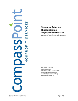 Supervisor Roles and Responsibilities: Helping People Succeed Compasspoint Nonprofit Services