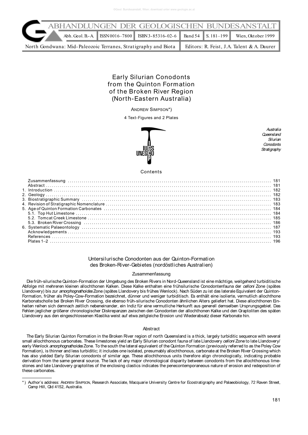 ABHANDLUNGEN DER GEOLOGISCHEN BUNDESANSTALT Abh