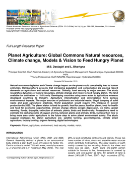 Planet Agriculture: Global Commons Natural Resources, Climate Change, Models & Vision to Feed Hungry Planet