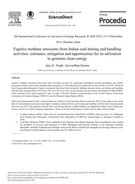 Fugitive Methane Emissions from Indian Coal Mining and Handling Activities: Estimates, Mitigation and Opportunities for Its Utilization to Generate Clean Energy