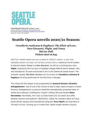 Seattle Opera Unveils 2020/21 Season