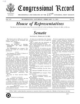 Congressional Record United States Th of America PROCEEDINGS and DEBATES of the 117 CONGRESS, FIRST SESSION