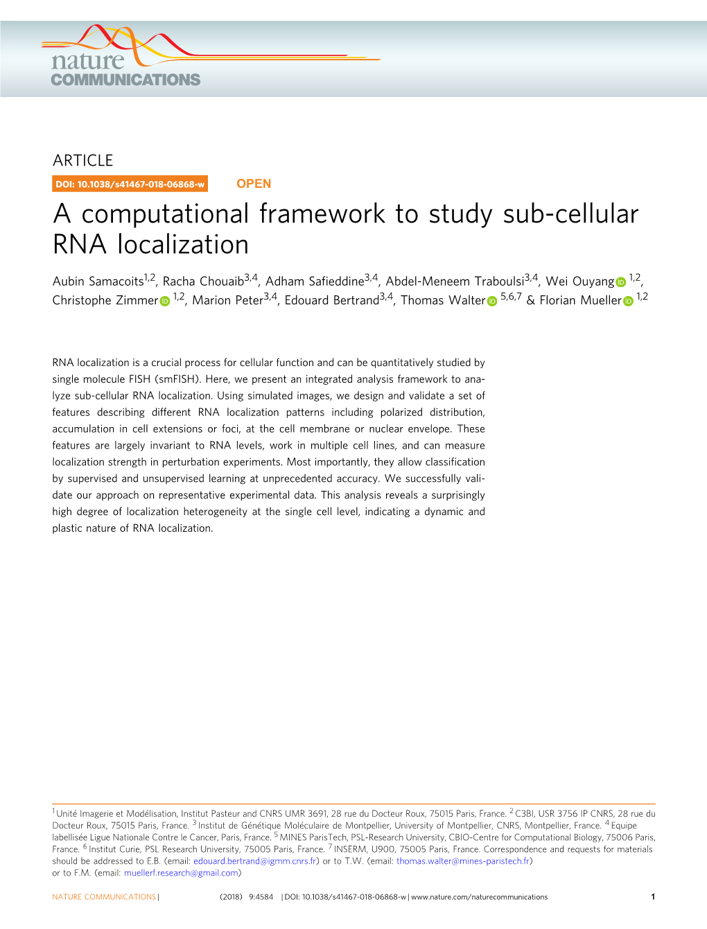 A Computational Framework to Study Sub-Cellular RNA Localization
