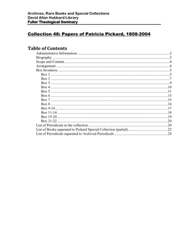 Finding Aid for Patricia Pickard Collection