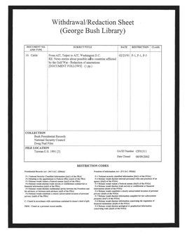 Withdrawal/Redaction Sheet (George Bush Library)