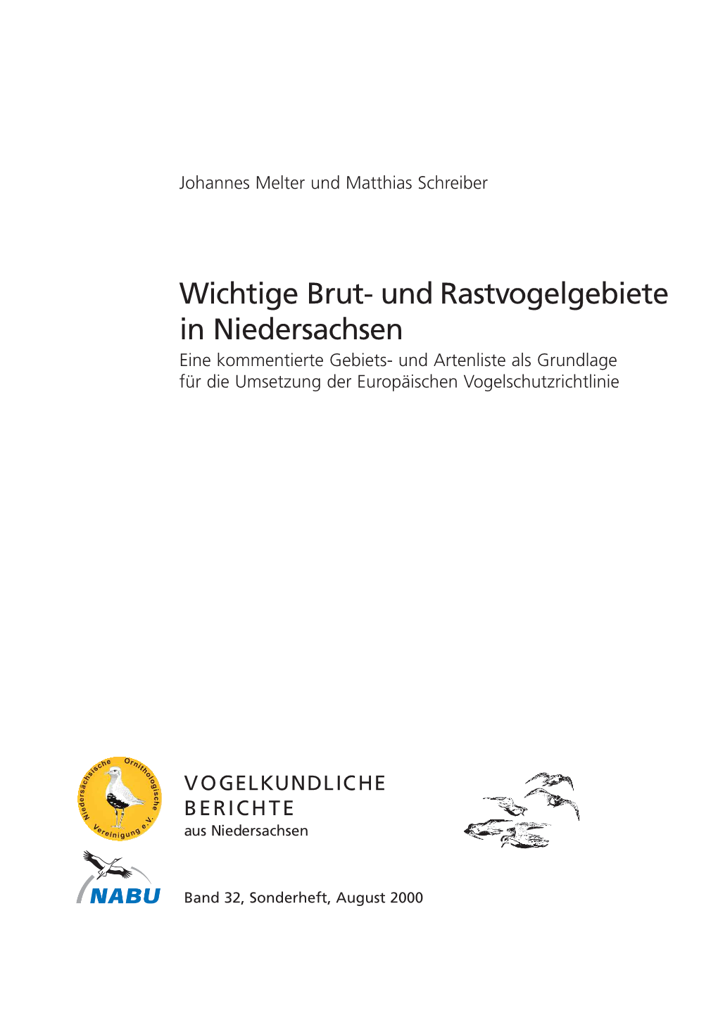 Wichtige Brut- Und Rastvogelgebiete in Niedersachsen