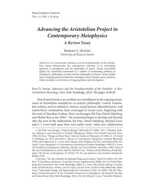 Advancing the Aristotelian Project in Contemporary Metaphysics a Review Essay