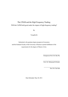 The CPAM and the High Frequency Trading; Will the CAPM Hold Good Under the Impact of High-Frequency Trading?