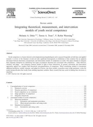 Integrating Theoretical, Measurement, and Intervention Models of Youth Social Competence ⁎ Melanie A