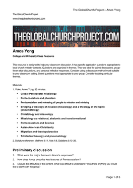 Amos Yong the Globalchurch Project