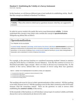 Handout 5: Establishing the Validity of a Survey Instrument STAT 335 – Fall 2016