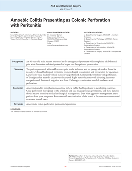 Amoebic Colitis Presenting As Colonic Perforation with Peritonitis