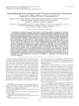 Denitrifying Bacteria Isolated from Terrestrial Subsurface Sediments Exposed to Mixed-Waste Contaminationᰔ† Stefan J