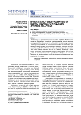 Drowning-Out Crystallization of Sodium Molybdate In