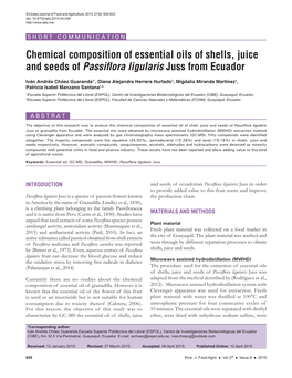 Chemical Composition of Essential Oils of Shells, Juice and Seeds of Passiflora Ligularis Juss from Ecuador