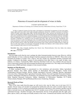 Panorma of Research and Development of Wines in India