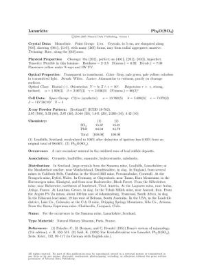 Lanarkite Pb2o(SO4) C 2001-2005 Mineral Data Publishing, Version 1