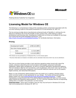 Licensing Model for Windows CE
