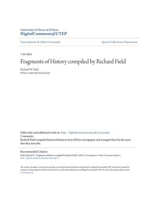 Fragments of History Compiled by Richard Field Richard W