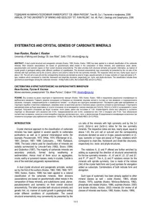 Systematics and Crystal Genesis of Carbonate Minerals