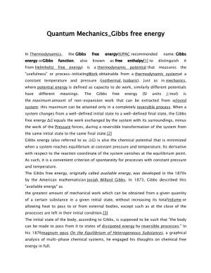 Quantum Mechanics Gibbs Free Energy