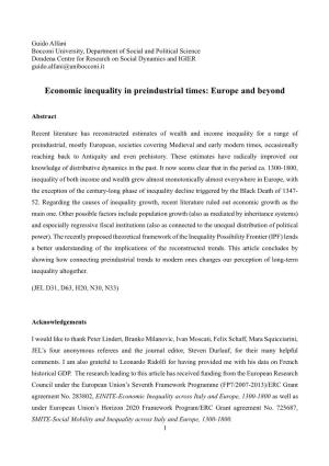 Economic Inequality in Preindustrial Times: Europe and Beyond