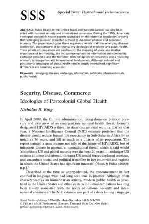Security, Disease, Commerce: Ideologies of Postcolonial Global Health Nicholas B
