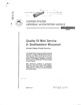 GGD-77-2 Quality of Mail Service in Southeastern Wisconsin