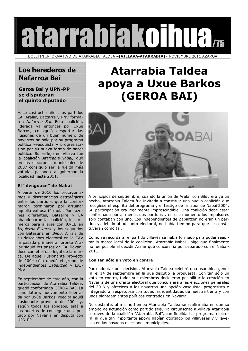 Atarrabia Taldea Apoya a Uxue Barkos (GEROA BAI)