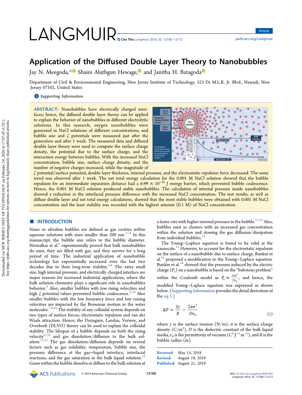 Application of the Diffused Double Layer Theory to Nanobubbles