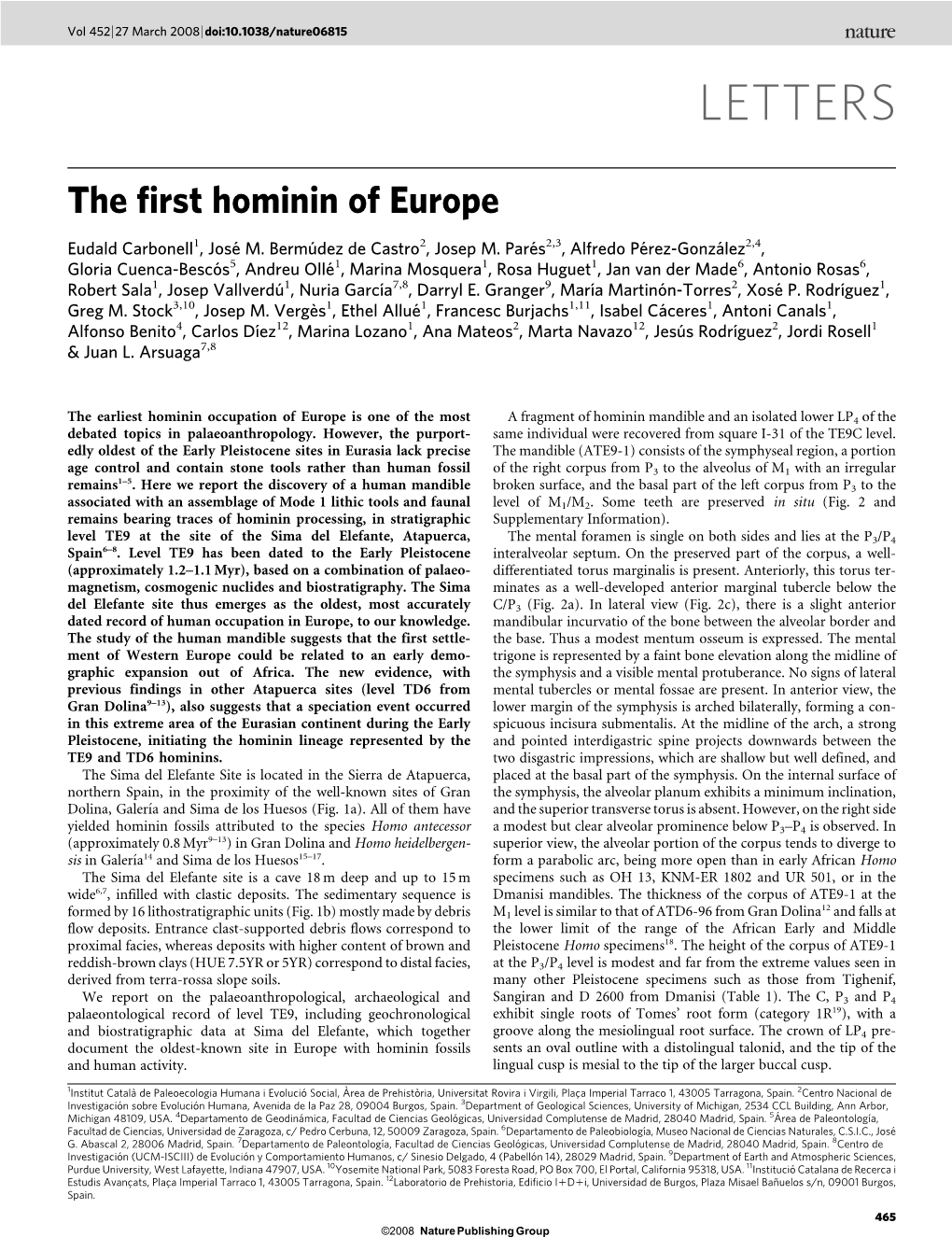 First Hominin of Europe
