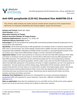 Anti-GM2 Ganglioside [L55-81] Standard Size, 200 Μg, Ab00786-23.0 View Online