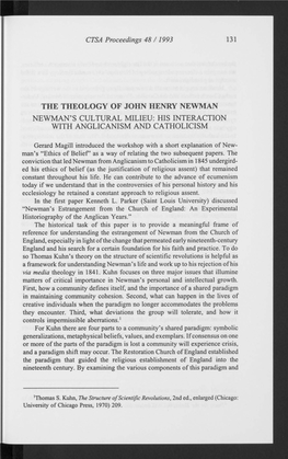 The Theology of John Henry Newman Newman's Cultural Milieu: His Interaction with Anglicanism and Catholicism