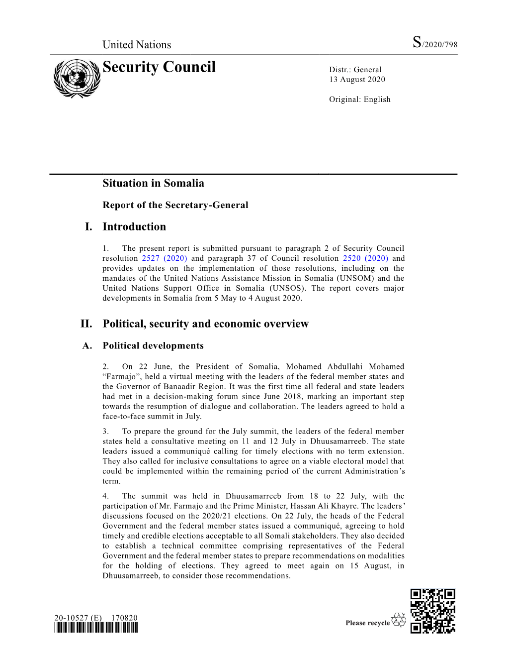 Security Council Distr.: General 13 August 2020