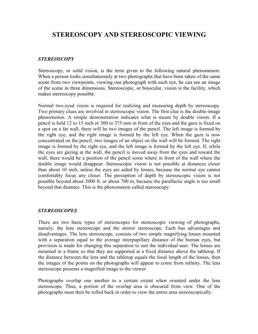 Stereoscopy and Stereoscopic Viewing