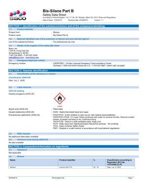 Bis-Silane Part B Safety Data Sheet According to Federal Register / Vol